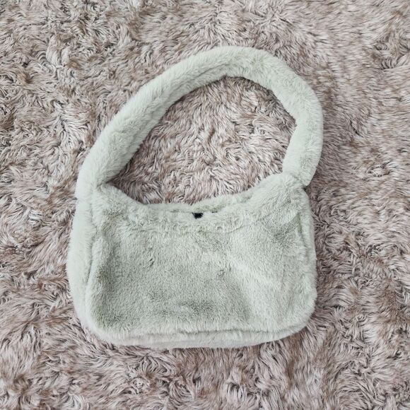 Asos Design 90s Shoulder Bag in Plush Sage Green Faux Fur NWOT - Picture 1 of 9